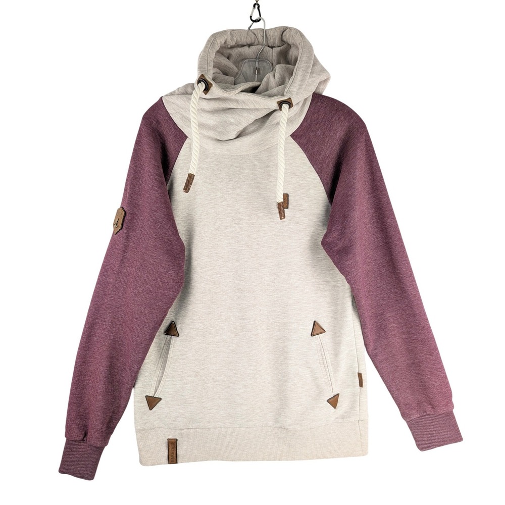 Naketano Hoodie Womens Large Oatmeal Cowl Neck Raglan Brave New Word